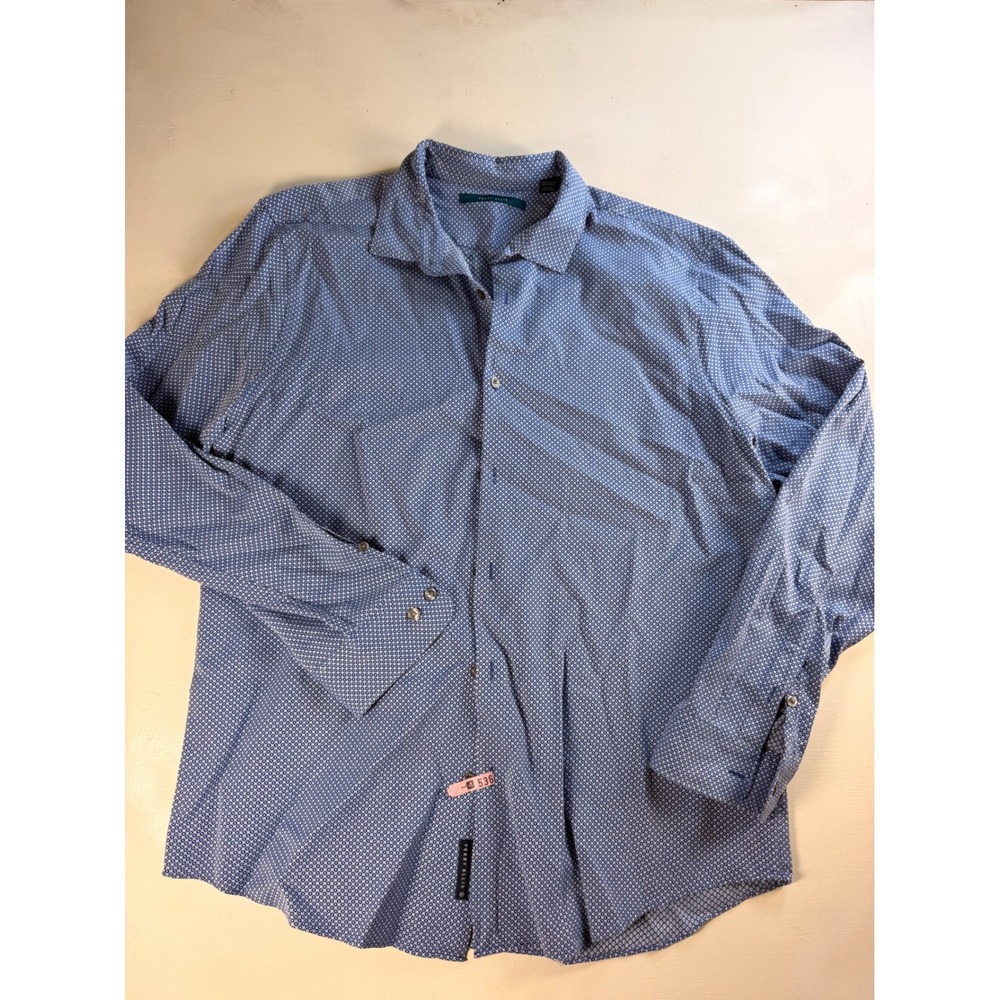 Perry Ellis Button Down Shirt Mens XL Blue Excellent Geometric Print Long Sleeve